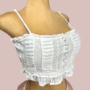 NWT American Eagle White Lace Corset Bodice‎ Smocked Bralette Crop Top Size XL